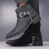 Botas Vaqueras Retro Transfronterizas para Hombre Punta Fina Chelsea Botines con Cadena Metálica para Ponerse Botas Británicas de Moda