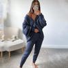 Roupas Femininas 2023 Amazon Wish Nova Moda Europeia e Americana Gola V Cor Sólida Conjunto Suéter Feminino
