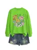 Amazon eBay sitio independiente moda elegante sudadera floral para mujer con flores amarillas, flores rosas, flores naranjas y flores azules