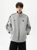 Sudadera de Estilo Americano con Rayas y Cuello Alto para Parejas para Hombres, Top Retro de Media Cremallera de Moda Otoñal con un Diseño Único, Chaqueta Deportiva Pesada