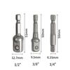 Adaptador de Chave de Fenda Elétrica Haste de Conversão Quadrado 1/2 para Chave de Fenda Hexagonal 1/4 3/8 Cabeça Pneumática 3 Peças
