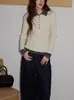 Elegante Suéter de Invierno Ajustado para Mujer, Punto Base Espesado con Cuello Blanco, Top de Lana de Alta Gama