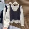Compradores de Nicho Moda Diaria Perezoso Holgado Camisa de Manga Grande Chaleco Pequeño Conjunto Casual de Dos Piezas
