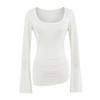 Camiseta Base de Lyocell Tencel Super Suave Elástica Ajustada con Parte Inferior Plisada para Mujer con Cuello Cuadrado Grande y Mangas Largas Camiseta de Manga Larga Camisa Máscara