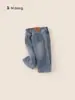 Pantalones de Colaboración Ip Bangxuan para Niños Pantalones Rectos de Invierno para Niños con Forro Polar Integrado Jeans Gruesos para Niñas