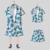 Camisa floral de manga corta, Ropa de playa de Hainan, Estilo hawaiano de Sanya, Conjunto de pantalones cortos finos de verano para hombre y pareja de viaje a Tailandia