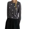 Ropa casual de otoño con un toque elegante: Camiseta de manga larga raglán con lunares en colores contrastantes y cuello redondo, estilo Harajuku, ajuste holgado, para mujer, venta al por mayor