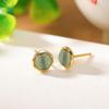 One Deer Silver S925 Sterling Silver Banhado a Ouro Blue Water Jade Retro Fashion Simples Rodada Bead Cut Brincos de Canto Elegantes Brincos de Prata