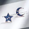 Aretes asimétricos de estrella y luna de plata esterlina 925 con esmalte estrellado, moda japonesa y coreana, innovadores, regalo de joyería para novias