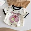 Verão novo desenho animado estilo ocidental fofo meninas bebê bolinha xadrez costura de cores manga curta jaqueta camiseta atacado