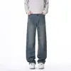 Jeans Rectos Holgados Color Gris Humo para Hombre 2026 Verano Delgados Casual Americano Elásticos Pantalones para Hombre