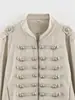 Moda Femenina 2026 Transfronteriza Vintage Estilo Militar Cuello Alto Chaqueta Corta con Hebillas de Cuerda Multilinea y Decoraciones Metálicas