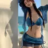 Traje de Baño Bikini para Mujer Nuevo Estilo Pura Pasión Conjunto Dividido de Cuatro Piezas Conservador de Alta Gama Traje de Baño para la Playa Traje de Baño para Baños Termales