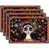 Calavera de Azúcar Mexicana del Día de Muertos Transfronteriza Flor Colorida Manteles Individuales Restaurante Cocina Resistentes al Calor Resistentes a las Manchas Servilletas Manteles de Mesa