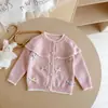 Abrigo Suéter Infantil Primavera y Otoño Estilo Coreano Niña Pequeña Color Caramelo Encaje Tejido Niña Lazo Cardigan Tejido