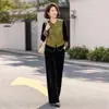 Qiaoya Ying Nuevo Estilo Chino Ropa para Madre Conjunto de Tres Piezas Estilo Otoño Estilo Nacional Base de Terciopelo Pantalones de Pierna Recta Tallas Grandes Conjunto de Tres Piezas