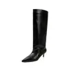 Botas de montar de piel de vaca de dos capas para mujer, botas altas de caña larga, nuevo modelo de invierno, punta fina, tacón medio delgado, botas sin cordones que sobrepasan la rodilla, botas de pierna recta