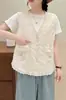 Chaleco Artístico de Algodón y Lino con Cuello en V para Mujer, Top Cardigan Elegante con Adorno de Encaje para Primavera y Verano