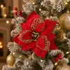 22cm Flor de Navidad de Dos Colores con Borde Dorado Flor Artificial Cabeza de Flor Guirnalda de Árbol de Navidad Enredadera Accesorios de Decoración DIY Venta al por Mayor