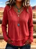 2026 Verano Nuevo Estilo Europeo y Americano Holgado Cuello en V Flecos Manga Larga Camiseta Mujer Color Sólido Casual Superior Ropa Femenina Transfronteriza