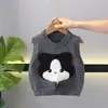 Chaleco de punto de cuello redondo para niño Estampado de animales Sudadera informal Pantalones a rayas de moda Conjunto de tres piezas Fabricante de origen Venta al por mayor