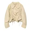 Para Comercio Exterior Transfronterizo Europeo y Americano Ropa de Mujer Aliexpress Más Vendido Moda de Verano Versátil Color Albaricoque Cuello de Muñeca Chaqueta con Cordón