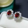 Brincos de Granate Vermelho Natural Prata de Lei S925 Incrustados com Granate Puro Pedra Feminina Pedra Principal 6*8mm