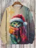 Suéter Masculino Outono e Inverno Transfronteiriço Gola Redonda Moda Novo Pulôver Estampado de Gato Digital 3D Jaqueta Casual Masculina