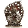 Estatua de Buda Yuan Hui Mahagala de Dos Brazos Nepal Cobre Plateado 10 Pulgadas Adornos Budistas Tántricos para el Hogar
