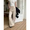 Calça jeans reta tendência retrô com botões na cor chá com leite para mulheres, estilo Hong Kong, jeans largo de cintura alta solto H082712
