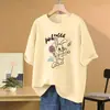 Camiseta Casual de Manga Corta 100% Algodón Puro Talla Grande Holgada para Mujer, Nuevo Estilo 2026, Oculta el Vientre, Adelgazante, Diseño de Dibujos Animados
