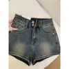 Shorts de mezclilla desgastados estilo retro americano talla grande para mujer, nuevo estilo de verano, versátiles de cintura alta con dos botones, hot pants