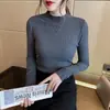 Suéter de Manga Larga de Cuello Alto para Mujer Otoño Invierno Nuevo Versátil Ajustado Manga Larga Ropa Interior Tejido Top de Moda Talla Única