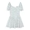 Comercio Exterior Transfronterizo Ropa Femenina 2026 Nueva Moda Elegante Casual Simple Cuello Cuadrado Vestido Francés de Lunares para Mujer