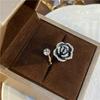 Anillo abierto de lujo ligero de alta calidad con camelia negra para mujer, diseño de nicho, nueva moda 2021
