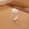 Anel Yilu Pérola Prateada S925 Prata Esterlina Separação de Cores Folha de Lótus Galho de Flor Circular Novo Estilo Chinês Fábrica Atacado