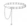 Corrente de Cintura Feminina de Metal Estilo Transfronteiriço Europeu e Americano, Acessório de Cintura Moderno com Strass, Corrente Corporal Luxuosa com Duas Fileiras Incrustadas de Cristal Atacado