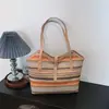 2026 Nuevo Bolso de Hombro Grande Tejido Arcoíris para Mujer Bolso de Paja Versátil para el Trabajo Bolso Tote de Moda para Salir Tendencia
