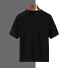2025 Nuevo Verano Lana Peinada para Hombre Cuello Redondo Tejido de Punto Camiseta de Manga Corta Color Sólido Suéter Camisa Base
