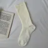 Meias de Outono e Inverno Estilo Coreano Meias Cinzas de Cano Médio Simples Versáteis Meias com Babados Algodão Puro Meias Longas Femininas Zhuji Meias Atacado
