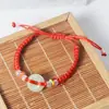 Estilo étnico chinês feito à mão em imitação de jade fivela da paz para casal nó de abacaxi fio vermelho Festival do Barco-Dragão pulseira de fio colorido
