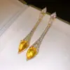 Pendientes de Plata Recubiertos de Oro Real de 18K con Aguja de Plata Colgante de Zirconia Forma de Gota Pendientes Simples de Moda Pendientes de Lujo Ligero de Gama Alta para Mujeres