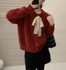Diseño Estilo Coreano Sentido del Diseño Encaje Lazo Suéter de Encaje para Mujer Moda Otoño e Invierno Versátil Color Sólido Cuello Redondo Suéter Chaqueta