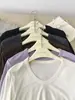 Camiseta sencilla de doble capa con cuello en U hecha de Lyocell Tencel y lana, nueva camiseta básica casual de otoño para mujer, corte ajustado