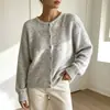 Bestseller transfronterizo europeo y americano: cárdigan de punto suave de color liso para mujer, abrigo suéter mullido de un solo pecho con cuello redondo para otoño e invierno