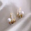 Brincos em formato de C com zircônia e pérola microincrustados em agulha de prata S925 para mulheres, joia de orelha da moda leve e elegante, combina com tudo, personalizados