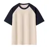 Camiseta de manga corta de algodón de doble hilo 32 de peso pesado americano 280 g para hombre y mujer, manga raglán, color de contraste, holgada, media manga
