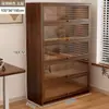 Librería a prueba de polvo de madera maciza, montada en la pared, color nogal, armario de almacenamiento, estantería de pie, estantería para el hogar
