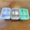 Caixa de armazenamento de silicone de grau alimentício para presente de feriado personalizada, lancheira, caixa selada, recipiente de comida portátil, lancheira quadrada com três compartimentos