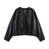 Chaqueta casual de moda estilo europeo y americano para mujer, holgada, con cremallera, cuello redondo, efecto piel, F612781
